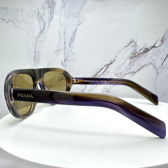 New PRADA Sunglasses Brown Striped Laguna Aviator Shield Mask New - Picture 8 of 16